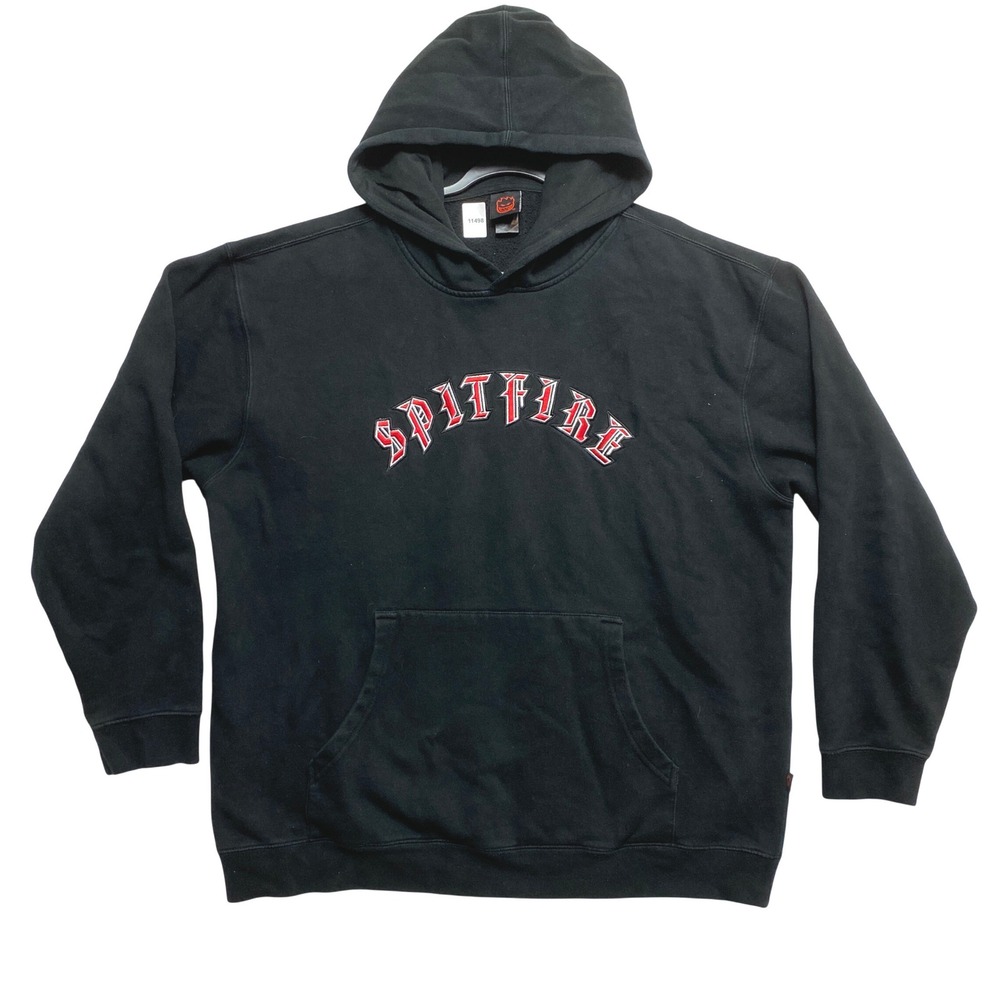 Spitfire Wheels Hoodie Mens XL Black Embroidered Pullover Skateboard Sweatshirt